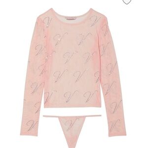 Shine Mesh V Logo Pink Top and Panty Set